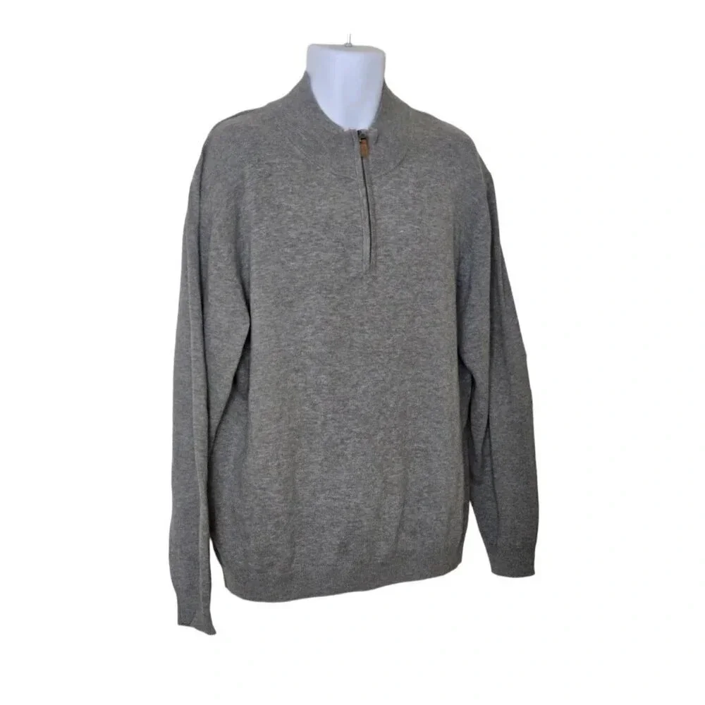 Roundtree & Yorke Men's Sweater grey Pullover Knit 1/4 Zip Mock Neck size XL